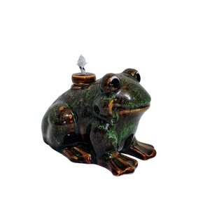 Vintage Ceramic Frog Oil Lamp W/Wick Decorative‎ Home Decor Gift Earthtones